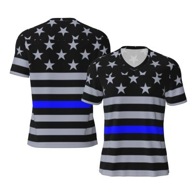 Stylish Athletic Sports Jersey Thin-Blue-Line-Flag-American Men's Rugby Jersey Xx-Large