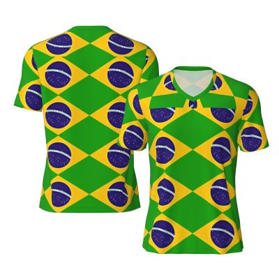 Stylish Athletic Sports Jersey Brazil-Flag-Proud-Soccer Men's Rugby Jersey 3X-Large