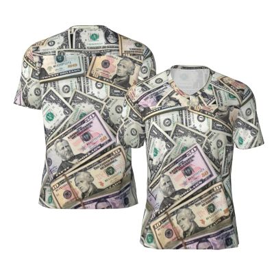 Stylish Athletic Sports Jersey Dollars-Money-Cash-Pattern Men's Rugby Jersey Large Black