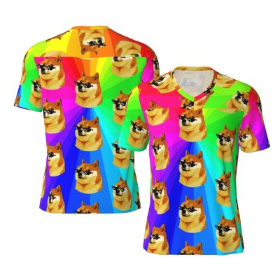Stylish Athletic Sports Jersey Rainbow-Shiba-Inu-Doge-Life Men's Rugby Jersey X-Large
