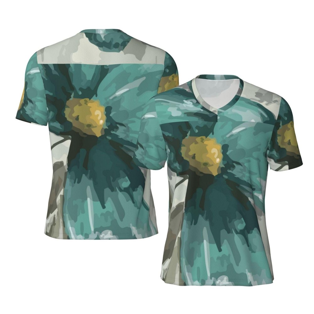Stylish Athletic Sports Jersey Teal-Grey-Vintage-Flower-Petal Men's Rugby Jersey Small
