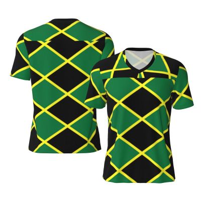 Stylish Athletic Sports Jersey Jamaican-Flag-Stripe-Caribbean Men's Rugby Jersey 3X-Large