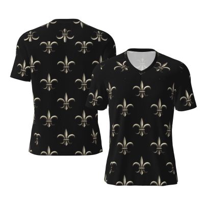 Stylish Athletic Sports Jersey Silver-Black-Fleur-De-Lis Men's Rugby Jersey Medium