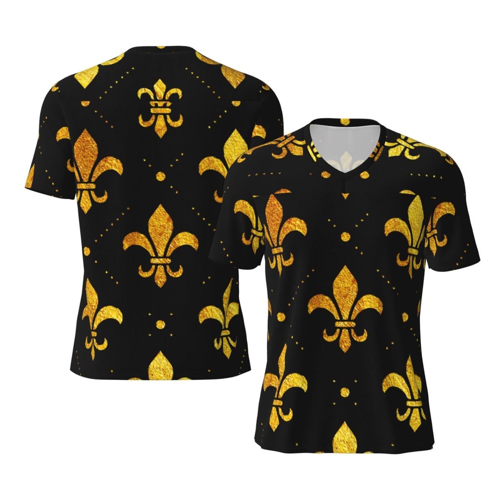 Stylish Athletic Sports Jersey Fleur-De-Lis-Retro-Gold Men's Rugby Jersey X-Large