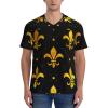 Stylish Athletic Sports Jersey Fleur-De-Lis-Retro-Gold Men's Rugby Jersey X-Large view 3