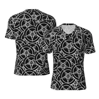 Stylish Athletic Sports Jersey Satanic-Sigil-Baphomet-Pentagram Men's Rugby Jersey X-Large Black
