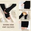 Arm Warmers, Fashion Winter Long Fingerless Gloves Knit Mitten Gloves Wrist Warmer with Thumb Hole for Women, Stretchy Arm Sleeves for Women, Black, White view 4