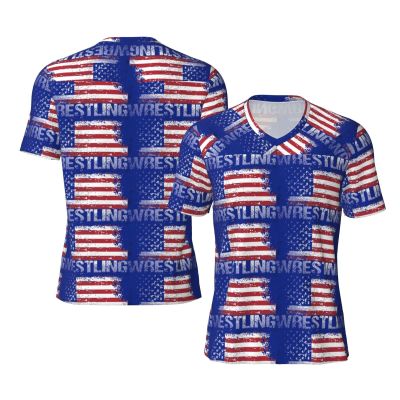 Stylish Athletic Sports Jersey Wrestling-American-Flag-Hipster Men's Rugby Jersey 3X-Large