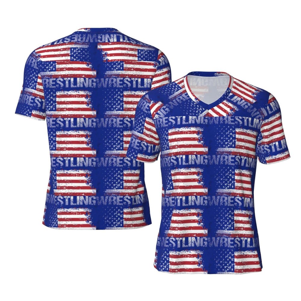 Stylish Athletic Sports Jersey Wrestling-American-Flag-Hipster Men's Rugby Jersey 3X-Large