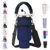 AceTreker 30 40 oz Stanley Cup Sleeve Bag with Paracord Handle & Straw Cap, Neoprene Insulated Thermos Car Mug Carrier Pouch with Phone Pocket for Walking Driving Work-Navy view 1