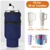 AceTreker 30 40 oz Stanley Cup Sleeve Bag with Paracord Handle & Straw Cap, Neoprene Insulated Thermos Car Mug Carrier Pouch with Phone Pocket for Walking Driving Work-Navy view 3