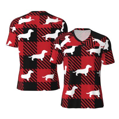 Stylish Athletic Sports Jersey Dachshund-Buffalo-Plaid Men's Rugby Jersey Large Black