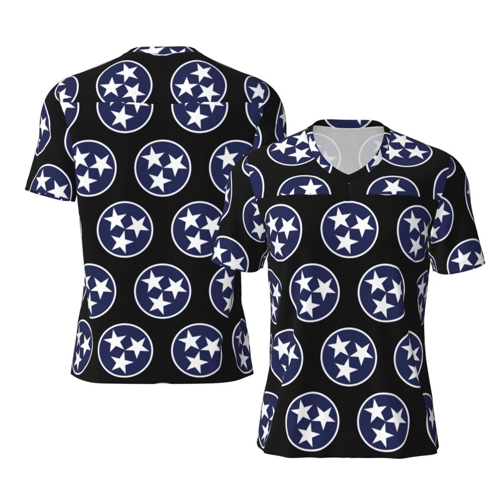 Stylish Athletic Sports Jersey Three-Star-Tennessee-Flag Men's Rugby Jersey X-Large