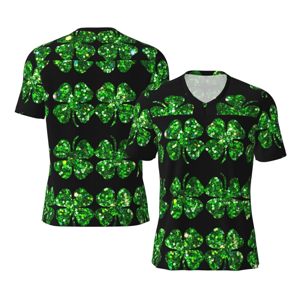 Stylish Athletic Sports Jersey St-Patricks-Glitter-Shamrock Men's Rugby Jersey 4X-Large