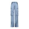 Satin Cargo Pants for Women High Waist Multiple Pockets Straight Wide Leg Trouser Casual Outdoor Flowy Palazzo Pants Light Blue view 4