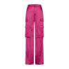 NineFit Basics Women High Waisted Satin Cargo Pants Wide Leg Casual Pants Multi Pockets Silk Baggy Flowy Long Straight Leg Trousers, Small, Hot Pink view 4