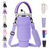 AceTreker Water Bottle Sling Bag with Paracord Handle for Stanley 30/40 oz Tumbler Neoprene Insulated Cup Sleeve with 2 Pockets & Adjustable Strap & Straw Cap for Stanley Cup Accessories-Purple view 1