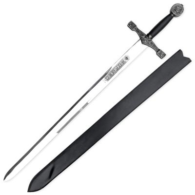 Armory Replicas - King Arthur's Legendary Excalibur Sword - 44" Stainless Steel Blade, Intricate Dragon Design, Includes Genuine Leather Sheath (Black)
