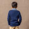 Hope & Henry Boys' Organic Long Sleeve Cable Knit Cardigan Sweater with Stripe Trim, XX-Small, Navy Cable with Camel view 3