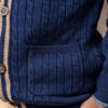 Hope & Henry Boys' Organic Long Sleeve Cable Knit Cardigan Sweater with Stripe Trim, XX-Small, Navy Cable with Camel view 4