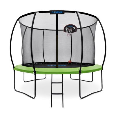 12ft Pumpkin Recreational Trampoline with Luxury Ladder, Basketball Hoop System, and Inner Enclosure - Safe, Durable, and Family-Friendly Backyard Fun for Kids/Children