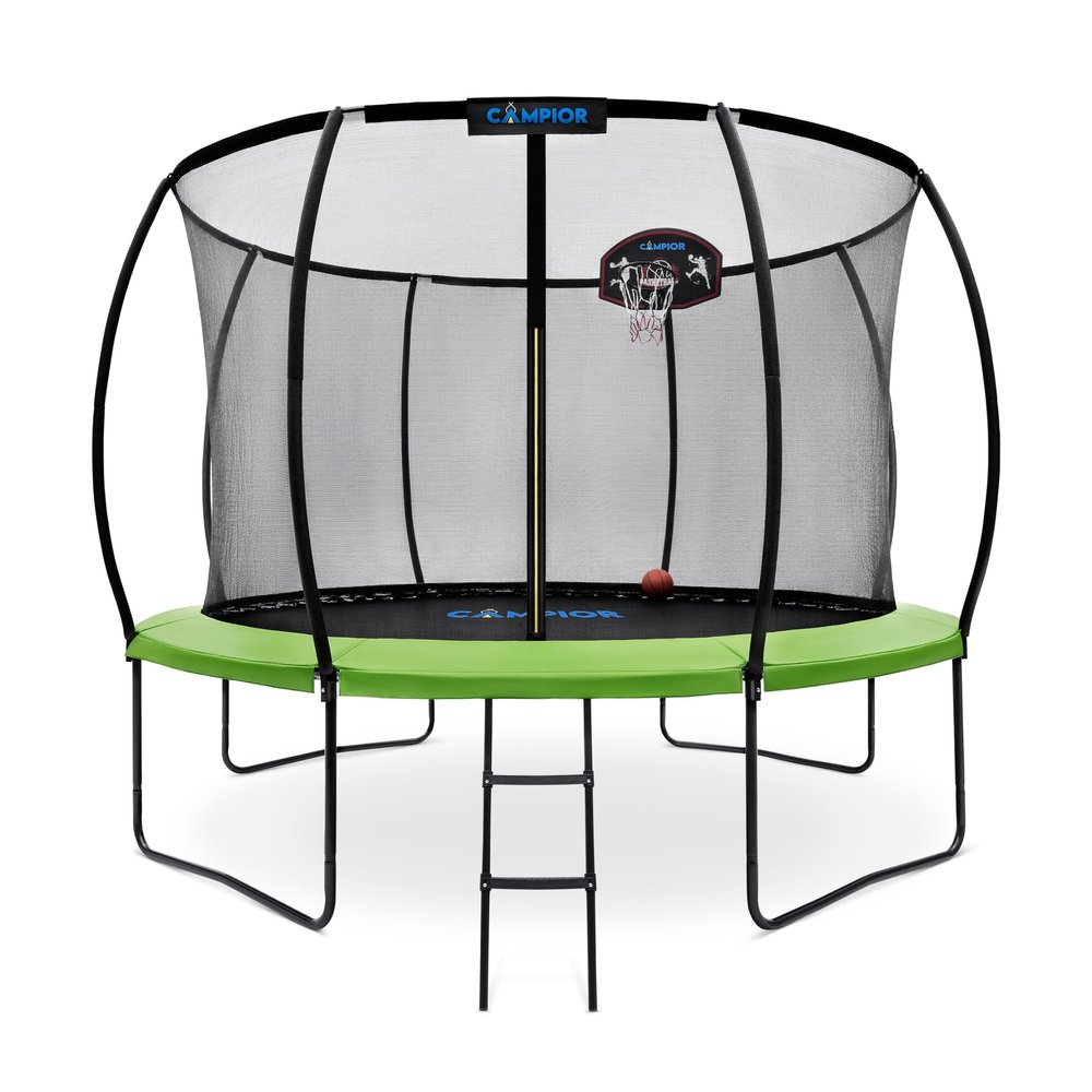 12ft Pumpkin Recreational Trampoline with Luxury Ladder, Basketball Hoop System, and Inner Enclosure - Safe, Durable, and Family-Friendly Backyard Fun for Kids/Children