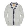 Hope & Henry Boys' Organic Long Sleeve Cable Knit Cardigan Sweater with Stripe Trim, X-Small, Gray Heather Cable with Navy view 1
