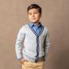 Hope & Henry Boys' Organic Long Sleeve Cable Knit Cardigan Sweater with Stripe Trim, X-Small, Gray Heather Cable with Navy view 2