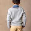 Hope & Henry Boys' Organic Long Sleeve Cable Knit Cardigan Sweater with Stripe Trim, X-Small, Gray Heather Cable with Navy view 3