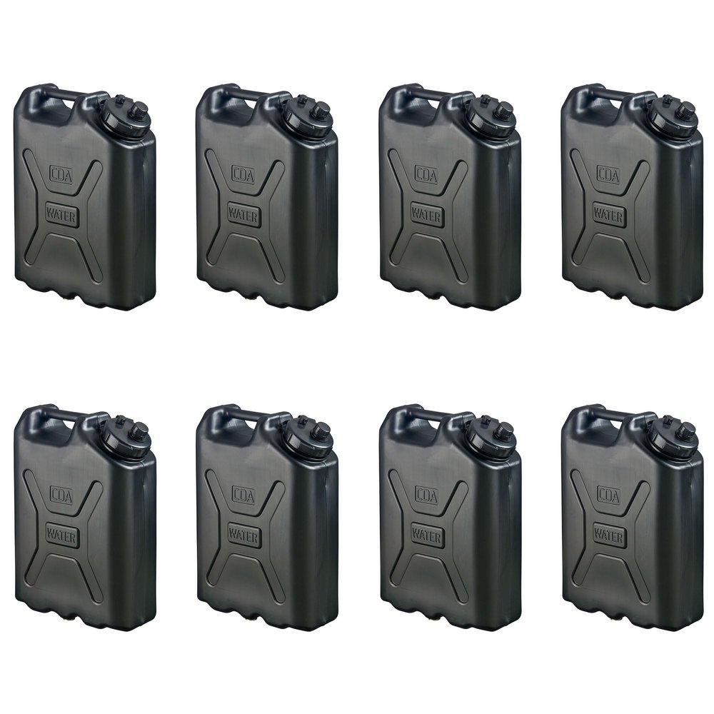 Scepter 8-Pack Military Water Container for Camping/Emergency/Off-Road, 5 Gallon, Black