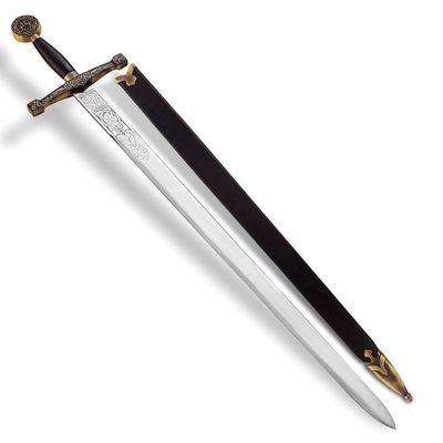 Armory Replicas Pendragon's Sword of Fury - Black & Bronze 45" 440 Stainless Steel with Engraved Dragons and Lions, Includes Faux Leather Lining Scabbard (Bronze & Black)