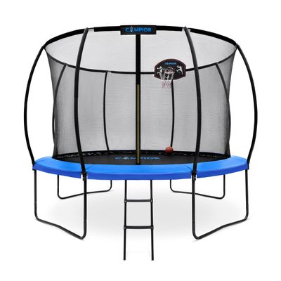 12ft Pumpkin Recreational Trampoline with Luxury Ladder, Basketball Hoop System, and Inner Enclosure - Safe, Durable, and Family-Friendly Backyard Fun for Kids/Children