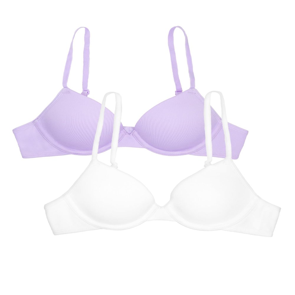 Fruit of The Loom Girls First T-Shirt Bra with Underwire 2 Pack Stellar Orchid/White L