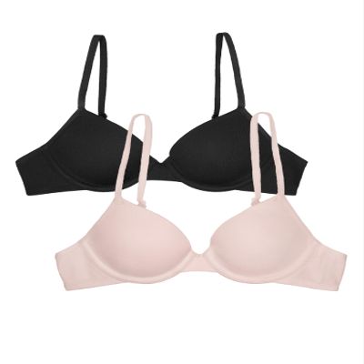 Fruit of The Loom Girls First T-Shirt Bra with Underwire 2 Pack Black Hue/Rose Shadow L+