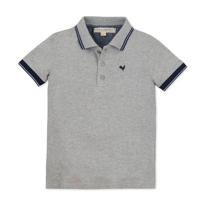 Hope & Henry Boys' Organic Short Sleeve Knit Pique Polo Shirt, Medium, Dark Gray Heather