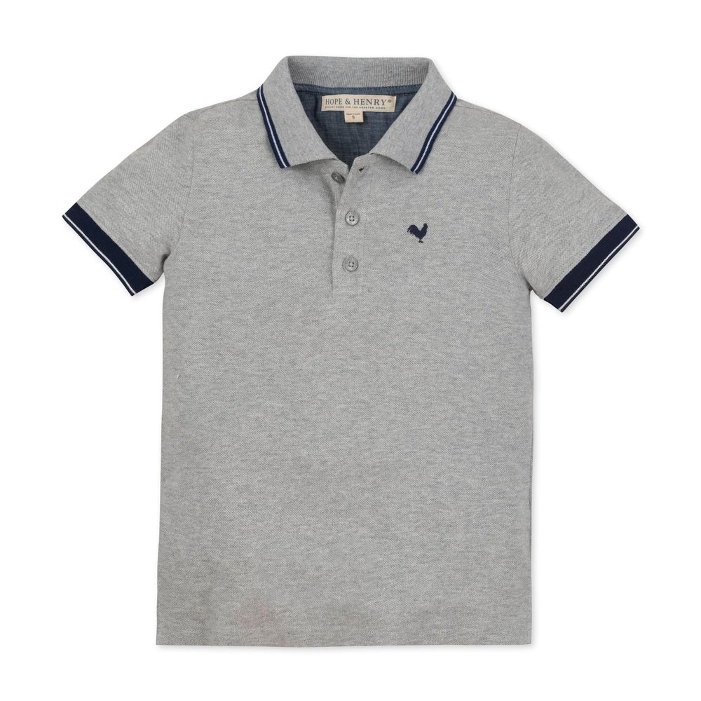 Hope & Henry Boys' Organic Short Sleeve Knit Pique Polo Shirt, Medium, Dark Gray Heather
