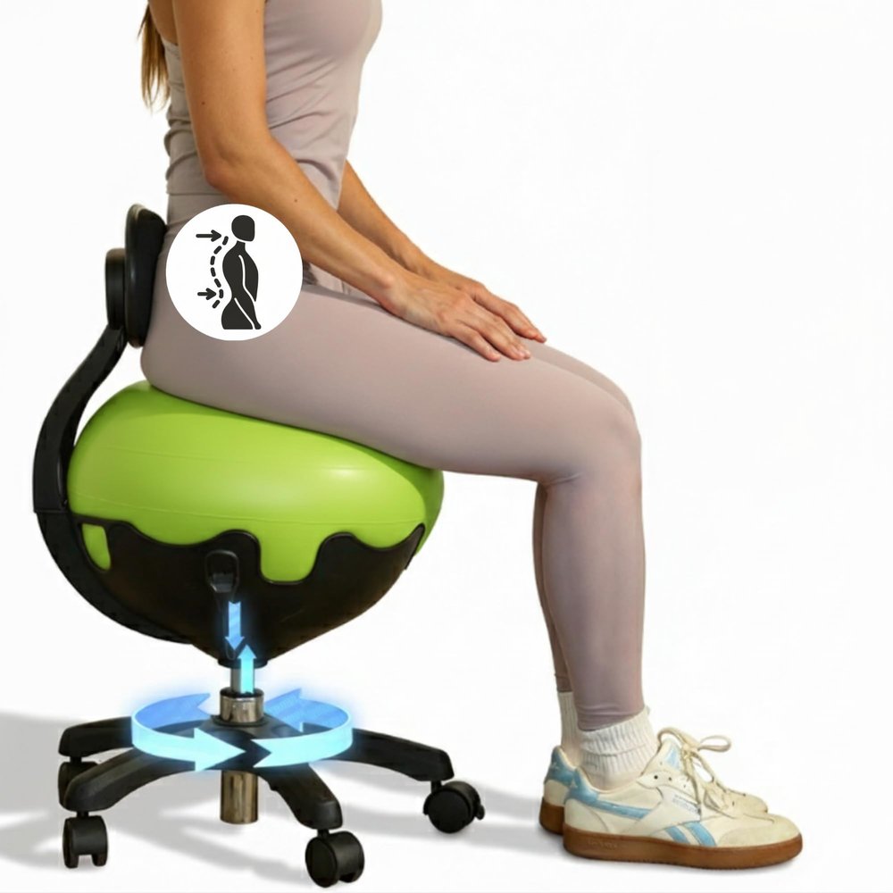 Aeromat Elite Yoga Ball Chair for Office & Home 250lbs Cap Ergonomic Balance Ball Desk Chair w/Lockable Wheels,Adjustable Height, Anti-Burst Removable Ball, Back Support for Posture & Core Relief