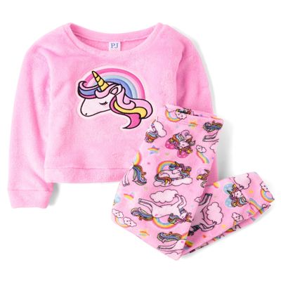 The Children's Place,Girls,Long Sleeve Top and Pants 2 Piece Pajamas Sets,Sparkle Pink Unicorn,Large