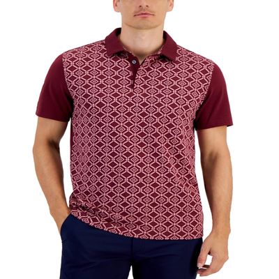 Alfani Men's Niko Regular Fit Geo Jacquard Polo Shirt Maroon Banner Red Small