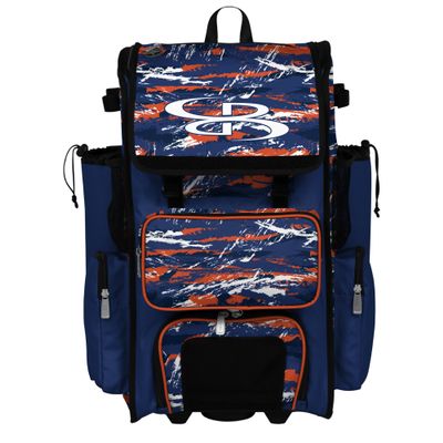 Boombah Rolling Superpack Baseball/Softball Gear Bag - Telescopic Handle - Holds 4 Bats - Wheeled Version - Razor Royal Blue/Orange/White