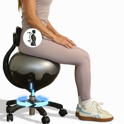 Aeromat Elite Yoga Ball Chair for Office & Home 250lbs Cap Ergonomic Balance Ball Desk Chair w/Lockable Wheels,Adjustable Height, Anti-Burst Removable Ball, Back Support for Posture & Core Relief