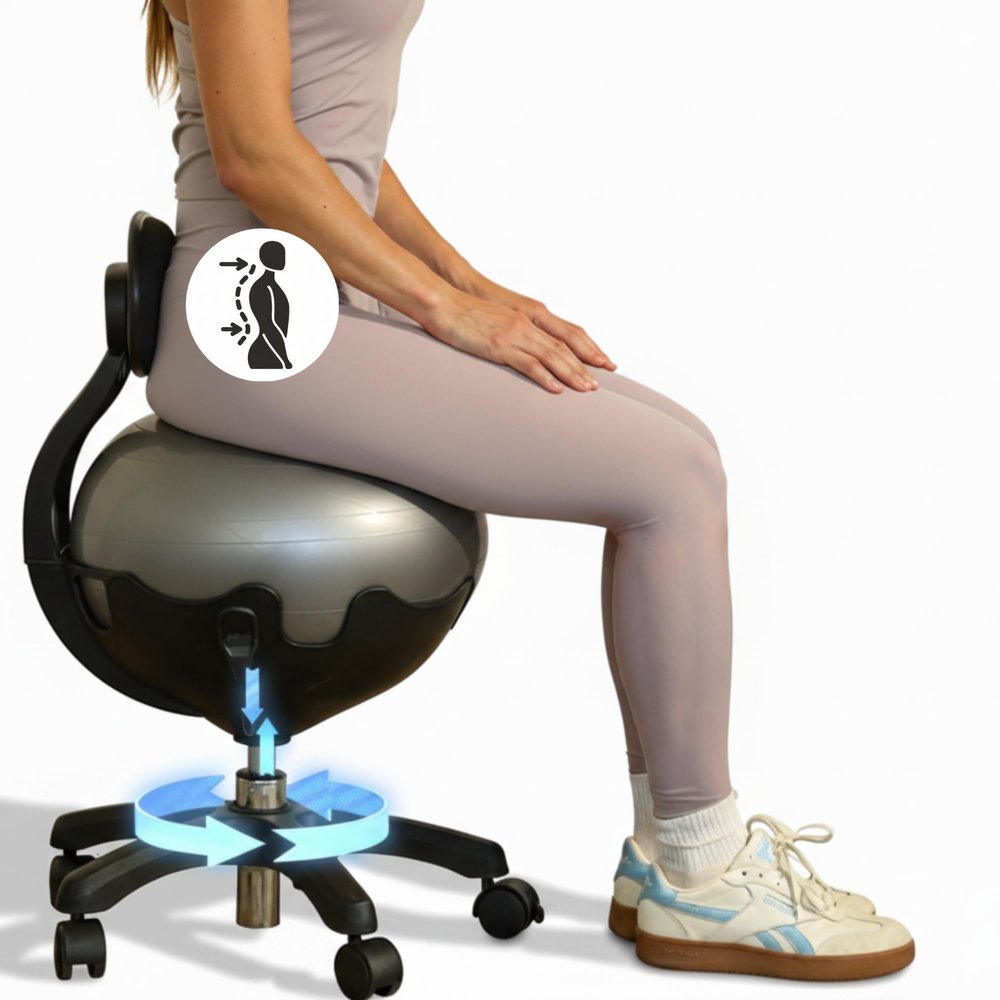 Aeromat Elite Yoga Ball Chair for Office & Home 250lbs Cap Ergonomic Balance Ball Desk Chair w/Lockable Wheels,Adjustable Height, Anti-Burst Removable Ball, Back Support for Posture & Core Relief