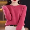Shanghai Story 100% Merino Wool Sweater Women Fall Winter Warm Knitted Pullover Crewneck Long Sleeve Sweater Raspberry L view 2