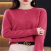 Shanghai Story 100% Merino Wool Sweater Women Fall Winter Warm Knitted Pullover Crewneck Long Sleeve Sweater Raspberry L view 3