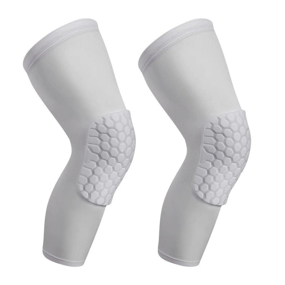 SUJAYU 2 Pack Basketball Knee Pads Sleeves, Honeycomb Anti Collision Knee Pads Leg Compression Sleeves, Outdoor Sports Sleeves for Skating Wrestling Soccer Football Volleyball (White, X-Large)