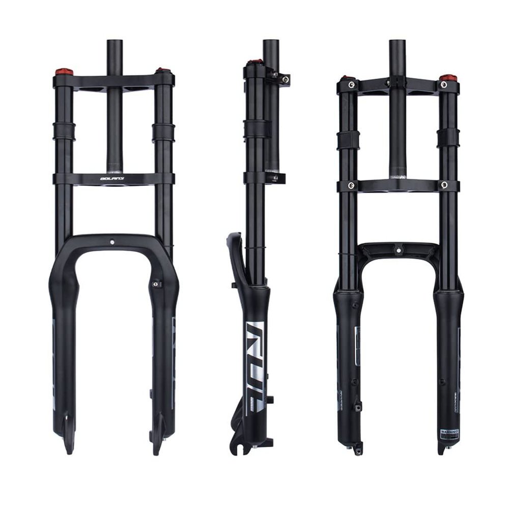 Snow Beach Bike Suspension Fork 20 Inch 4.0 Tire Fat Air Forks Travel 140mm, 1-1/8inch Steerer Bike Forks Spread 135mm Double Shoulder Shock Absorbing Front Fork QR Manual Lockout