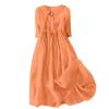 Women 2024 Women Dresses Casual Button Cotton Linen 3/4 Sleeve Midi Dress Flowy Pleated Tie Waist Travel Vacation Outfits view 1