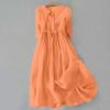Women 2024 Women Dresses Casual Button Cotton Linen 3/4 Sleeve Midi Dress Flowy Pleated Tie Waist Travel Vacation Outfits view 2