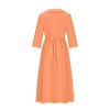Women 2024 Women Dresses Casual Button Cotton Linen 3/4 Sleeve Midi Dress Flowy Pleated Tie Waist Travel Vacation Outfits view 3