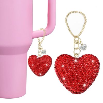 Etyishe Compatible with Cup Accessories,Red Glitter Heart Charm for Cup with Handle,Bling Cute Keychain for Water Bottles 40&30 Oz Tumbler for Girls Women(Red)